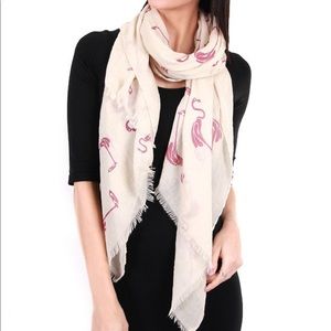 COPY - Beige and Pin Flamingo Print Cotton Scarf